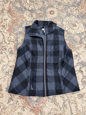 CJ Banks Quilted Plaid Vest in Navy and Black
